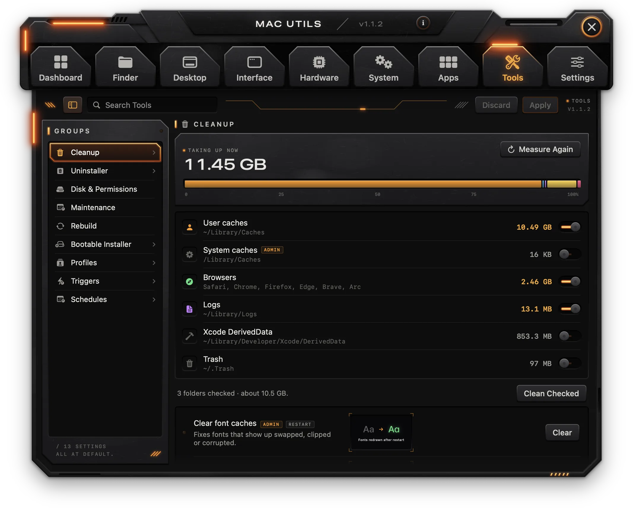 Cleanup with the size of each cache