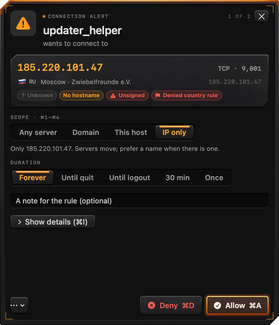 The connection alert